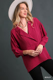 Texture Fabric Wide Placket Top - Merlot