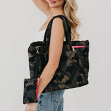 PRESLEY PUFFER QUILTED TOTE BAG WITH POUCH - CAMO