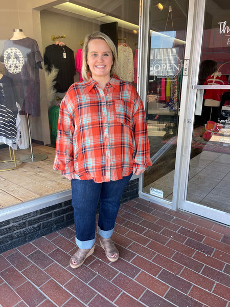 Orange Plaid Print Top