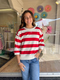 Bold Stripe 3/4 Sleeve Top - Red/White