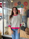 Casual 3/4 Striped Top - Cream