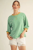 3/4 Sleeve Casual Striped Top