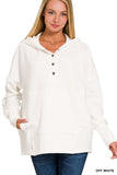 HALF BUTTON FLEECE HOODED PULLOVER - Off White