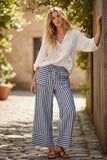 Woven Stripe Wide Leg Pant - Blue
