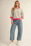 Casual 3/4 Striped Top - Cream