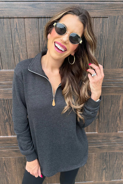 Miley Quarter Zip Pullover - Black
