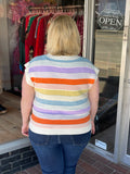 Multi Color Stripe Sweater Vest Top