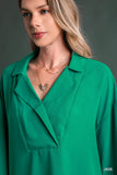 Texture Fabric Wide Placket Top - Jade