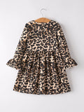 Fall Leopard Print Autumn Girls Ruffle Dress
