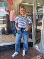 Striped Short Sleeve Sweatshirt - Blue