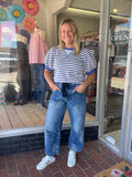 Striped Short Sleeve Sweatshirt - Blue