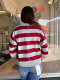 Bold Stripe 3/4 Sleeve Top - Crimson/Blue