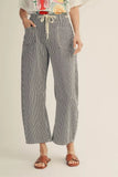Striped Barrel Jean with Tie - Black