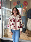 FLORAL PRINTED SHERPA ZIP UP JACKET