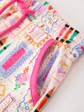 Back to School Print Girl Short Set Scallop Hem