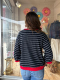 Casual 3/4 Striped Top - Navy