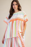 PRINTED COTTON GAUZE OVERSIZED TOP