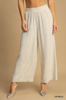 High Waisted Embellished Linen Pants - Oatmeal