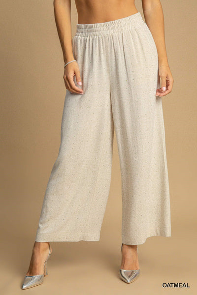 High Waisted Embellished Linen Pants - Oatmeal