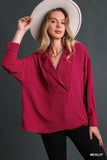 Texture Fabric Wide Placket Top - Merlot