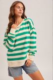 Oversized French Terry Striped Sweatshirt - Green