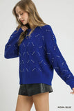 Pearl-Embellished Knit Sweater - Blue