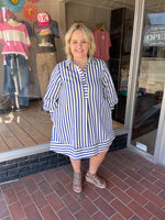 Striped Seersucker Dress - Blue