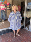 Striped Seersucker Dress - Blue