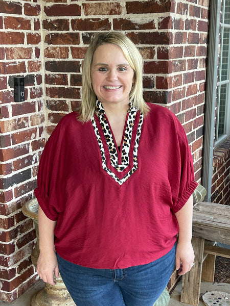 Classic Leopard Blouse - Red