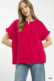 Textured Gauze Split-Neck Boho Blouse