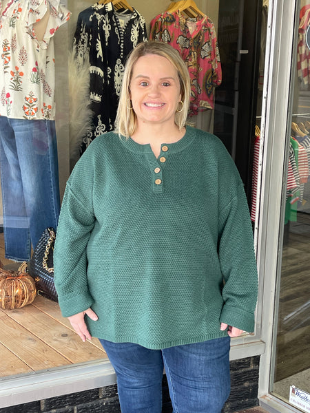 Textured Button Henley Knit Sweater