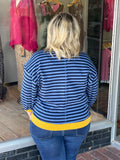 Striped Color Block 3/4 Sleeve Top - Denim