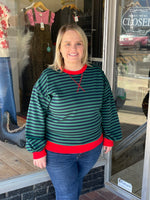 Long Sleeve Striped Sweatshirt - Navy/Green