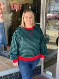 Long Sleeve Striped Sweatshirt - Navy/Green