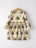 Fall Pumpkin Leopard Print Autumn Girls Ruffle Dress