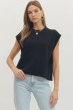 Round Neck Cap Sleeve Top - Black