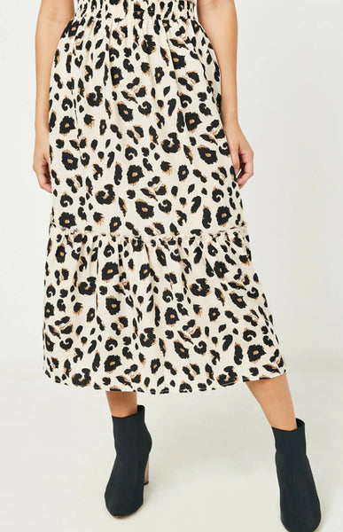 Ruffled Tiered Elastic Waist Leopard Skirt