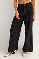 Pinstriped Front Pleat Straight Leg Pants
