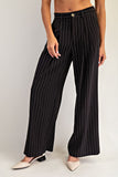 Pinstriped Front Pleat Straight Leg Pants