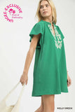 Textured Jacquard Embroidered Flutter Sleeve Dress