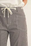 Striped Barrel Jean with Tie - Black
