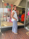 Woven Stripe Wide Leg Pant - Blue