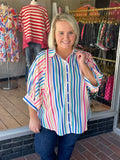 Multicolor Stripe Button Up Blouse