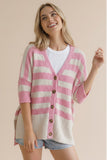 Stripe Popcorn Button Down Oversized Cardigan - Pink