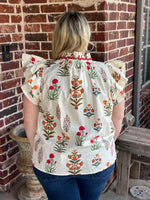 Botanical Flutter Sleeve Button Up - Ivory