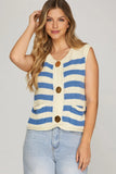 Stephi Striped Sweater Vest - Blue
