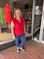 Textured Cotton Blouse with Ruffle and Self Tie