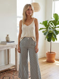 Striped Non Stretch Wide Leg Casual Pants