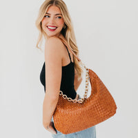 SIENNA SLOUCHY WOVEN SHOULDER BAG - BROWN