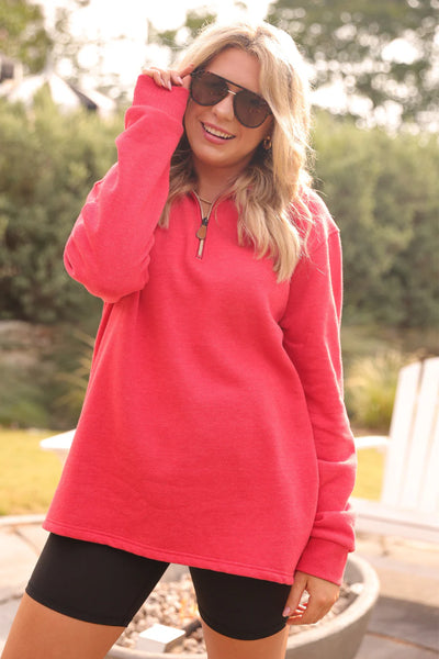 Miley Quarter Zip Pullover - Red
